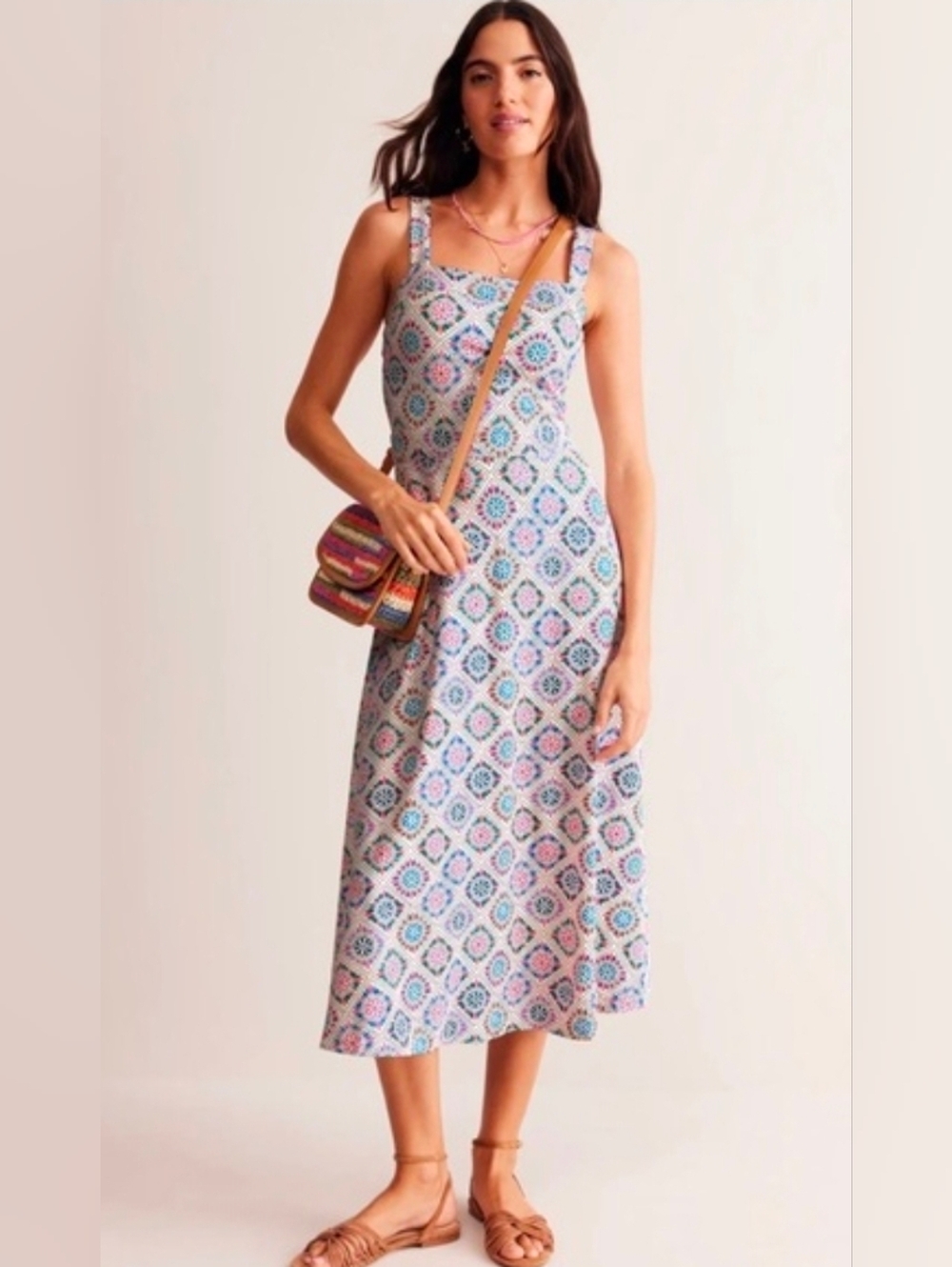 Boden Pink & Teal Mosaic Square-Neck Sundress - Size 14R - Picture 2 of 9